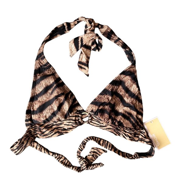 NWT MICHAEL MICHAEL KORS TIGER PRINTED HALTER BIKINI TOP - Picture 5 of 6